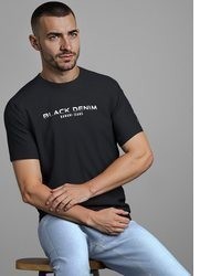 schwarzes und weißes bedrucktes T-Shirt mit einem Rundhalsausschnitt von BRUNO BANANI