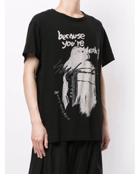 schwarzes und weißes bedrucktes T-Shirt mit einem Rundhalsausschnitt von Yohji Yamamoto