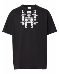 schwarzes und weißes bedrucktes T-Shirt mit einem Rundhalsausschnitt von Burberry