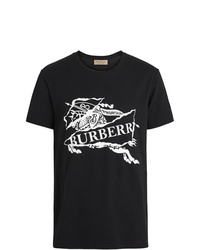 schwarzes und weißes bedrucktes T-Shirt mit einem Rundhalsausschnitt von Burberry