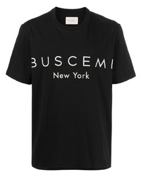 schwarzes und weißes bedrucktes T-Shirt mit einem Rundhalsausschnitt von Buscemi