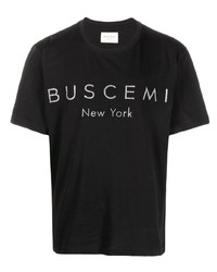 schwarzes und weißes bedrucktes T-Shirt mit einem Rundhalsausschnitt von Buscemi