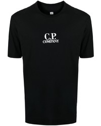 schwarzes und weißes bedrucktes T-Shirt mit einem Rundhalsausschnitt von C.P. Company