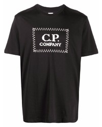 schwarzes und weißes bedrucktes T-Shirt mit einem Rundhalsausschnitt von C.P. Company