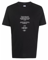 schwarzes und weißes bedrucktes T-Shirt mit einem Rundhalsausschnitt von C.P. Company