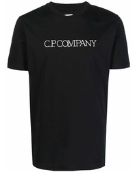 schwarzes und weißes bedrucktes T-Shirt mit einem Rundhalsausschnitt von C.P. Company