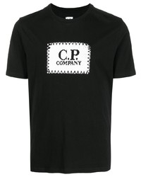 schwarzes und weißes bedrucktes T-Shirt mit einem Rundhalsausschnitt von C.P. Company