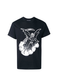 schwarzes und weißes bedrucktes T-Shirt mit einem Rundhalsausschnitt von Call Me 917
