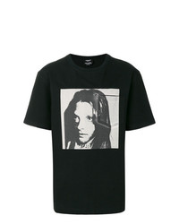 schwarzes und weißes bedrucktes T-Shirt mit einem Rundhalsausschnitt von Calvin Klein 205W39nyc