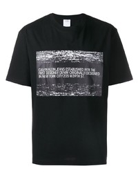 schwarzes und weißes bedrucktes T-Shirt mit einem Rundhalsausschnitt von Calvin Klein Jeans Est. 1978