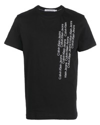 schwarzes und weißes bedrucktes T-Shirt mit einem Rundhalsausschnitt von Calvin Klein Jeans