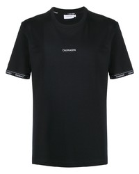 schwarzes und weißes bedrucktes T-Shirt mit einem Rundhalsausschnitt von Calvin Klein