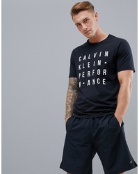 schwarzes und weißes bedrucktes T-Shirt mit einem Rundhalsausschnitt von Calvin Klein Performance
