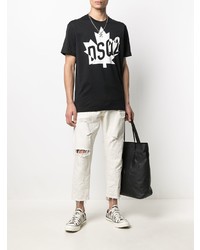 schwarzes und weißes bedrucktes T-Shirt mit einem Rundhalsausschnitt von DSQUARED2