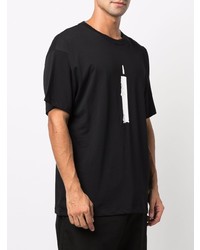 schwarzes und weißes bedrucktes T-Shirt mit einem Rundhalsausschnitt von Raf Simons