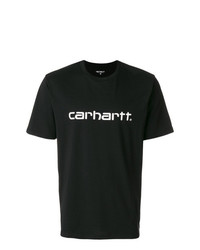 schwarzes und weißes bedrucktes T-Shirt mit einem Rundhalsausschnitt von Carhartt