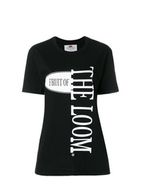 schwarzes und weißes bedrucktes T-Shirt mit einem Rundhalsausschnitt von Cédric Charlier