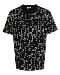 schwarzes und weißes bedrucktes T-Shirt mit einem Rundhalsausschnitt von Celine Eyewear