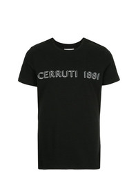 schwarzes und weißes bedrucktes T-Shirt mit einem Rundhalsausschnitt von Cerruti 1881