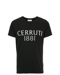 schwarzes und weißes bedrucktes T-Shirt mit einem Rundhalsausschnitt von Cerruti 1881