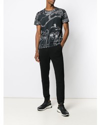 schwarzes und weißes bedrucktes T-Shirt mit einem Rundhalsausschnitt von Just Cavalli