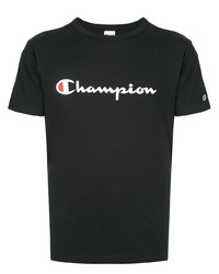 schwarzes und weißes bedrucktes T-Shirt mit einem Rundhalsausschnitt von Champion