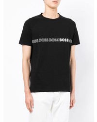 schwarzes und weißes bedrucktes T-Shirt mit einem Rundhalsausschnitt von BOSS