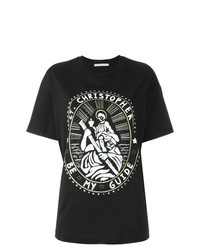 schwarzes und weißes bedrucktes T-Shirt mit einem Rundhalsausschnitt von Christopher Kane