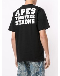 schwarzes und weißes bedrucktes T-Shirt mit einem Rundhalsausschnitt von A Bathing Ape