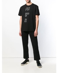 schwarzes und weißes bedrucktes T-Shirt mit einem Rundhalsausschnitt von Raf Simons