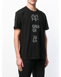 schwarzes und weißes bedrucktes T-Shirt mit einem Rundhalsausschnitt von Raf Simons