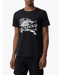 schwarzes und weißes bedrucktes T-Shirt mit einem Rundhalsausschnitt von Burberry