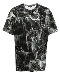 schwarzes und weißes bedrucktes T-Shirt mit einem Rundhalsausschnitt von Comme Des Garcons Homme Plus