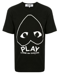 schwarzes und weißes bedrucktes T-Shirt mit einem Rundhalsausschnitt von Comme Des Garcons Play