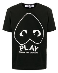 schwarzes und weißes bedrucktes T-Shirt mit einem Rundhalsausschnitt von Comme Des Garcons Play