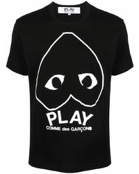 schwarzes und weißes bedrucktes T-Shirt mit einem Rundhalsausschnitt von Comme Des Garcons Play