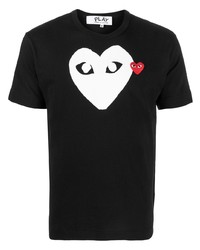 schwarzes und weißes bedrucktes T-Shirt mit einem Rundhalsausschnitt von Comme Des Garcons Play