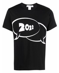 schwarzes und weißes bedrucktes T-Shirt mit einem Rundhalsausschnitt von Comme Des Garcons SHIRT