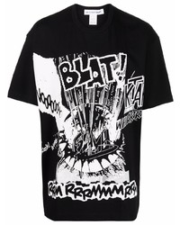 schwarzes und weißes bedrucktes T-Shirt mit einem Rundhalsausschnitt von Comme Des Garcons SHIRT