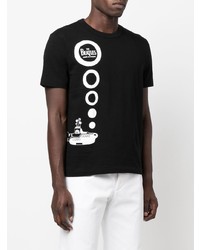 schwarzes und weißes bedrucktes T-Shirt mit einem Rundhalsausschnitt von Comme des Garcons