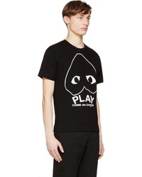 schwarzes und weißes bedrucktes T-Shirt mit einem Rundhalsausschnitt von Comme des Garcons