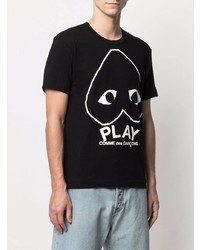 schwarzes und weißes bedrucktes T-Shirt mit einem Rundhalsausschnitt von Comme Des Garcons Play