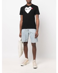 schwarzes und weißes bedrucktes T-Shirt mit einem Rundhalsausschnitt von Comme Des Garcons Play