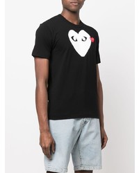 schwarzes und weißes bedrucktes T-Shirt mit einem Rundhalsausschnitt von Comme Des Garcons Play