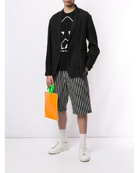 schwarzes und weißes bedrucktes T-Shirt mit einem Rundhalsausschnitt von Comme Des Garcons Play