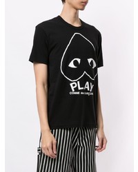 schwarzes und weißes bedrucktes T-Shirt mit einem Rundhalsausschnitt von Comme Des Garcons Play