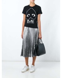 schwarzes und weißes bedrucktes T-Shirt mit einem Rundhalsausschnitt von Comme des Garcons