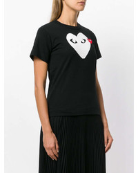 schwarzes und weißes bedrucktes T-Shirt mit einem Rundhalsausschnitt von Comme des Garcons