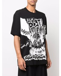 schwarzes und weißes bedrucktes T-Shirt mit einem Rundhalsausschnitt von Comme Des Garcons SHIRT