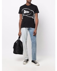 schwarzes und weißes bedrucktes T-Shirt mit einem Rundhalsausschnitt von Comme Des Garcons SHIRT